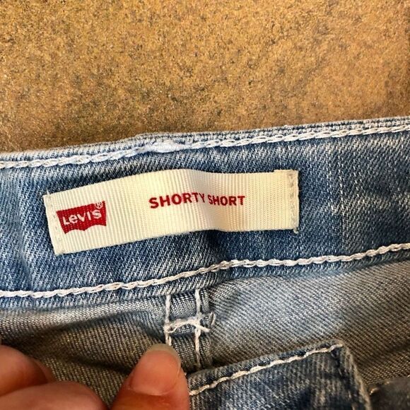 Levi Shorty Short Denim Jean Shorts Cuffed Elastic 7 - Picture 6 of 12